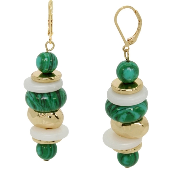 Robert Lee Morris Jewelry - Robert Lee Morris Soho Mixed Beaded Green & Gold Drop Earrings NWT✨️